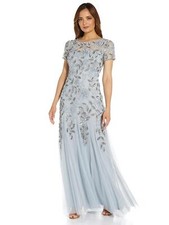 Adrianna Papell Women's Floral Beaded Godet Gown, Blue Heather, 14 $320