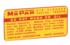 For 1958-1962 Mopar Chrysler V8 4 Barrel Air Cleaner Lid Decal 1739547