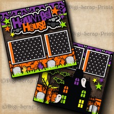 HAUNTED HOUSE  HALLOWEEN premade scrapbook pages layout paper piecing DIGISCRAP