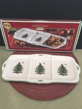 Spode Christmas Tree Sculpted Divided Tray with Handles 15" NIB