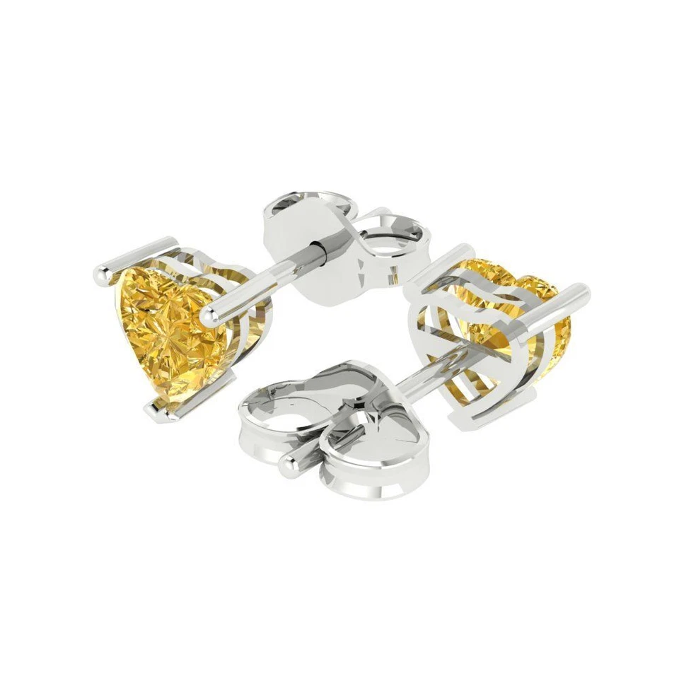 Yellow Zirconia Stud Earrings for Women, Push back (1 cttw, 5mm, Heart-Cut) - Image 2 of 4