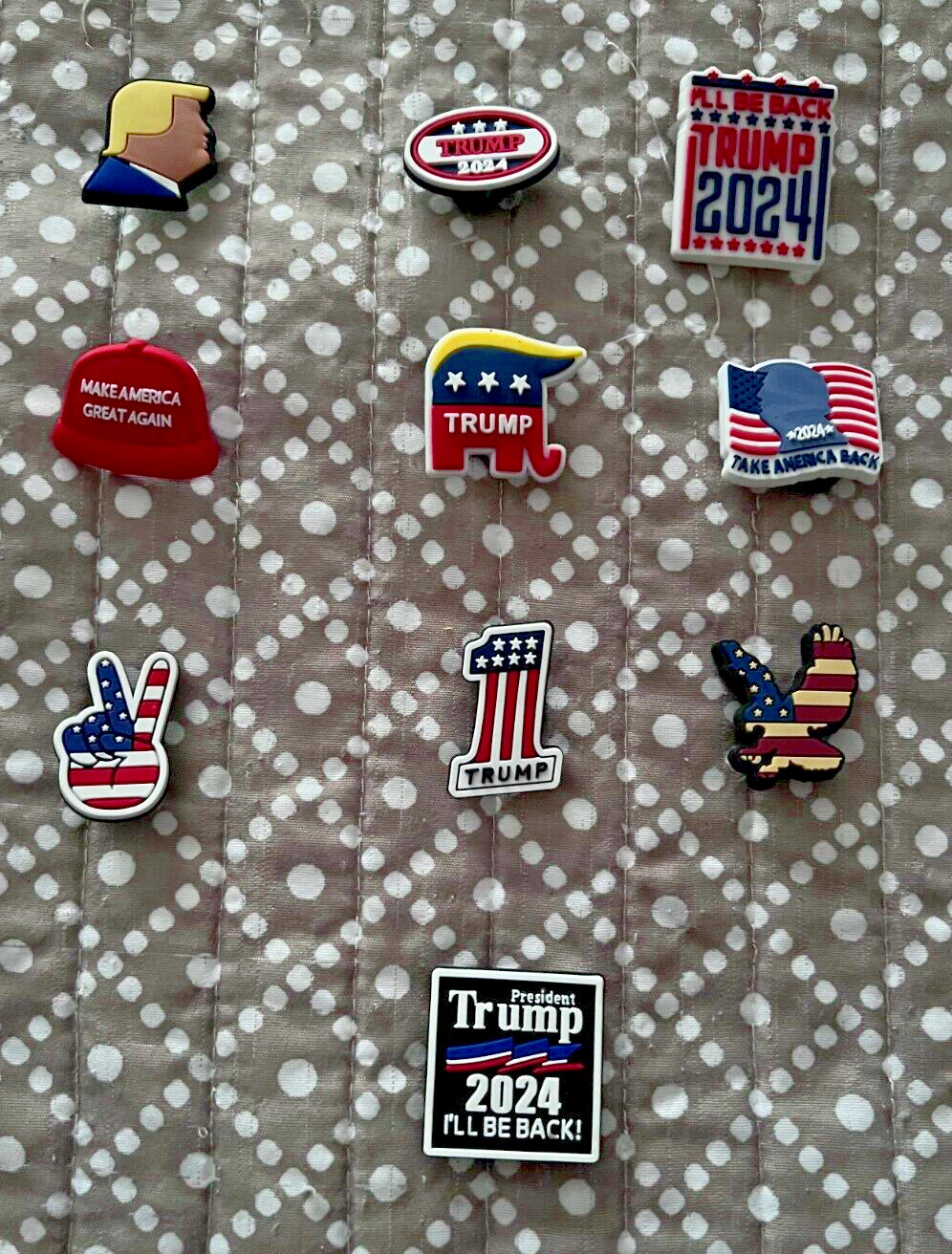 2024 PRESIDENTIAL ELECTION DONALD TRUMP SHOE CHARMS FOR CROCS-SET OF 10-NEW!