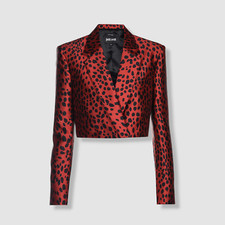  1115 Just Cavalli Women's Red Jaguar Printed Cropped Blazer Size IT 42/US 6