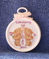 Finished and Framed, "Somebunny loves..." X-Stitch Wall Hanging, Made in the USA