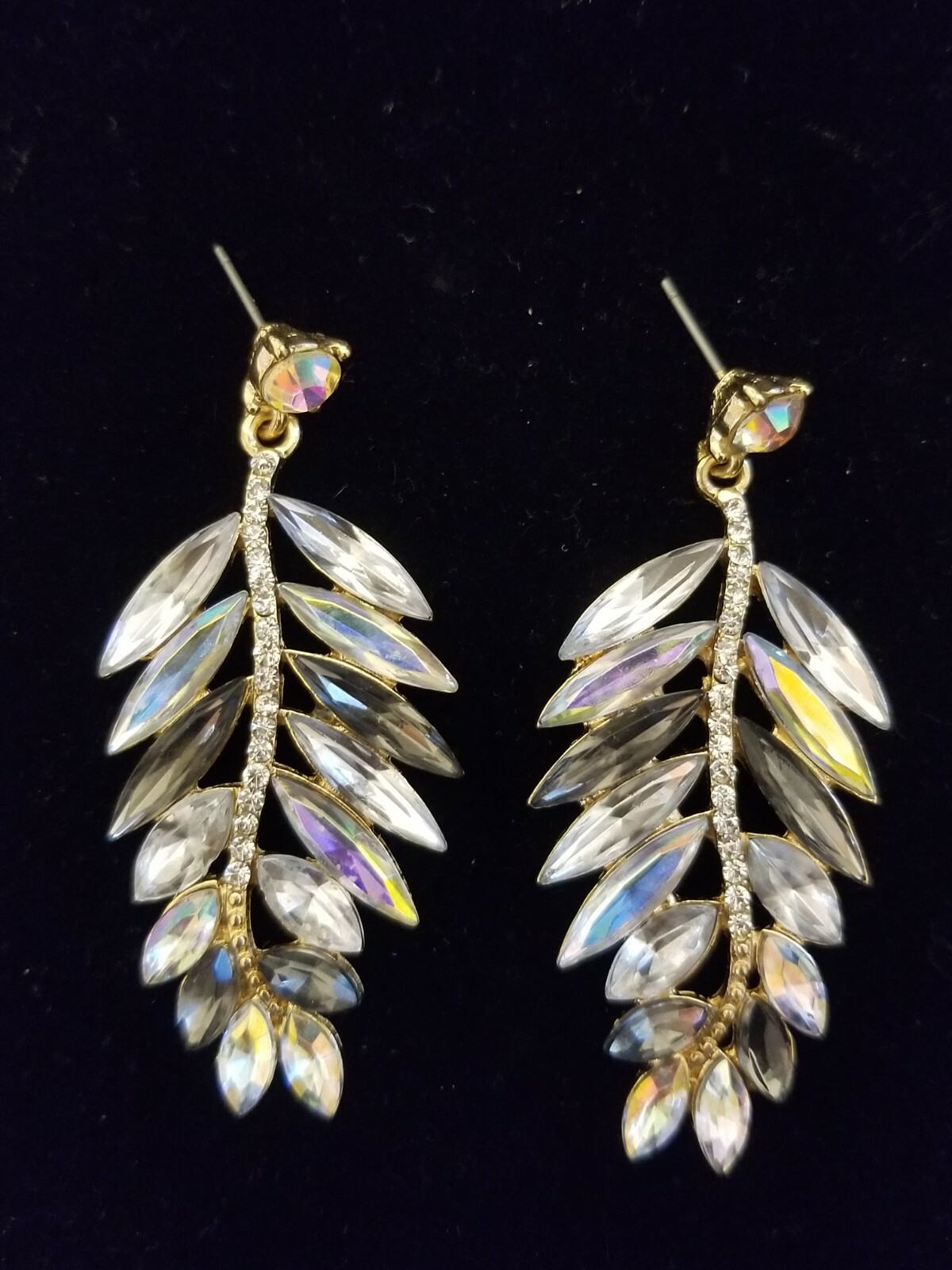 Stunning Crystal Feather Drop Dangle Earrings - image 1
