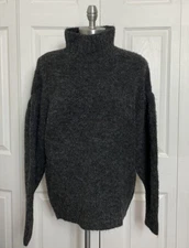 NWT Express Size Small Gray High Neck Sweater Fuzzy Drop Puff Sleeves Womens $98