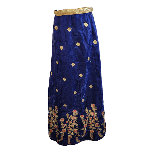 Vintage Blue Long Skirt Organza Gold Hand Beaded Lehenga Tie Waist