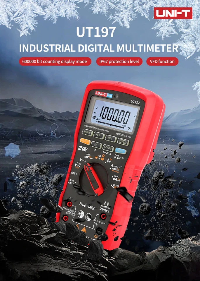 UNI-T UT197 TRMS Industrial Digital Multimeter 5 1/2 VFD LoZ Test IP67 Bluetooth - Image 2 of 4