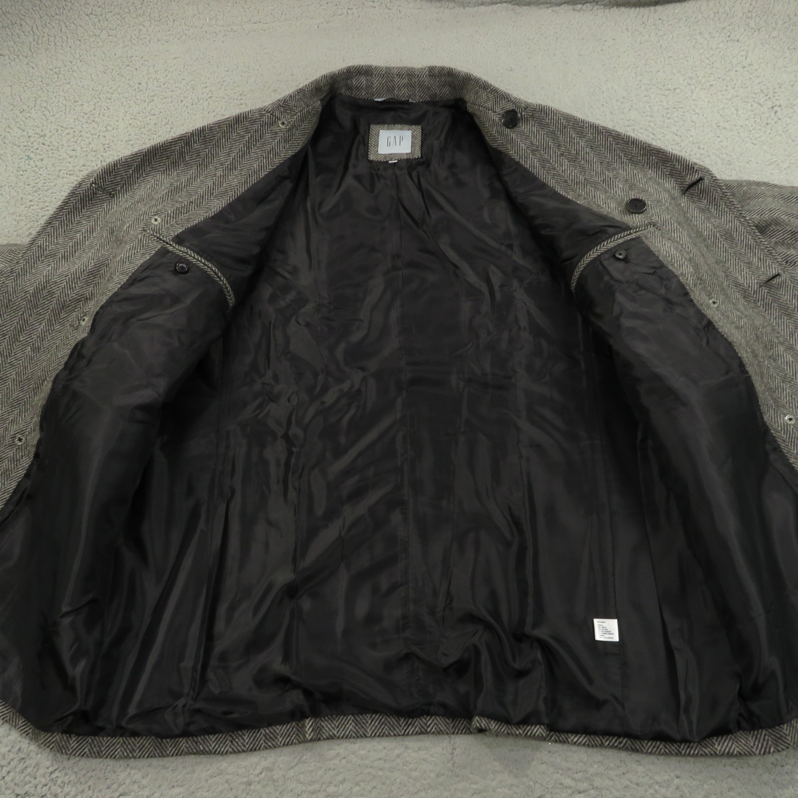 Gap Coat Men XXL Wool Herringbone Double Breasted Jacket City Towne Car Charcoal image 7