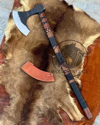 39  Large Custom Made Engraved Viking Axe, LARP Norse Axe Gift- Double Handed