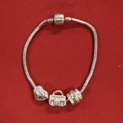 Sterling Silver 925 IBB Friends Heart Bag Charm Bracelet with Snake Chain  7.5 