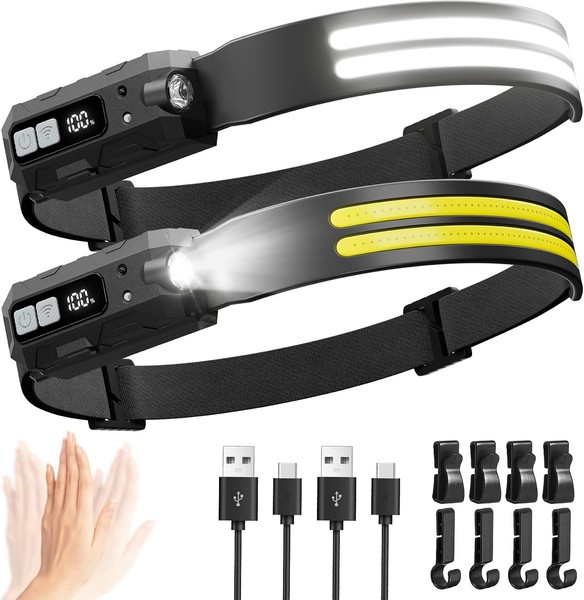 Stirnlampe LED Wiederaufladbar 2000 Lumen 270° Weitwinkel 2 StüCk Set-image