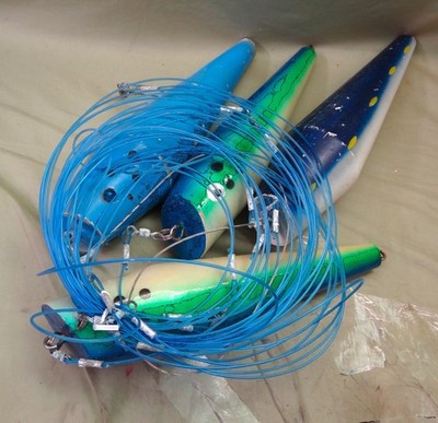 Offshore Marlin Fishing Bonito Teaser w/Wood Lures, Ready To Fish!