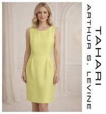 Tahari Arthur S Levine Chartreuse Yellow Green Sleeveless Sheath Dress Size 10