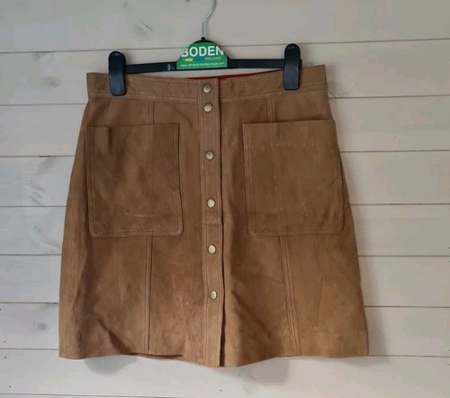 Boden braun Wildleder aufgesetzte Tasche A-Linie Minirock WG687 Gr UK 12 brandneu A5 - Bild 2 von 5