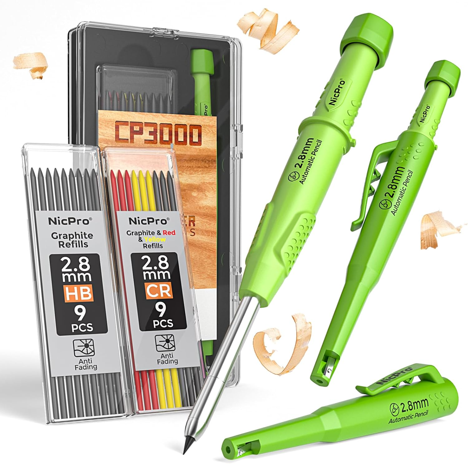 CP3000 Carpenter Pencil with Sharpener, Mechanical Pencils Set with 19 Refills,
