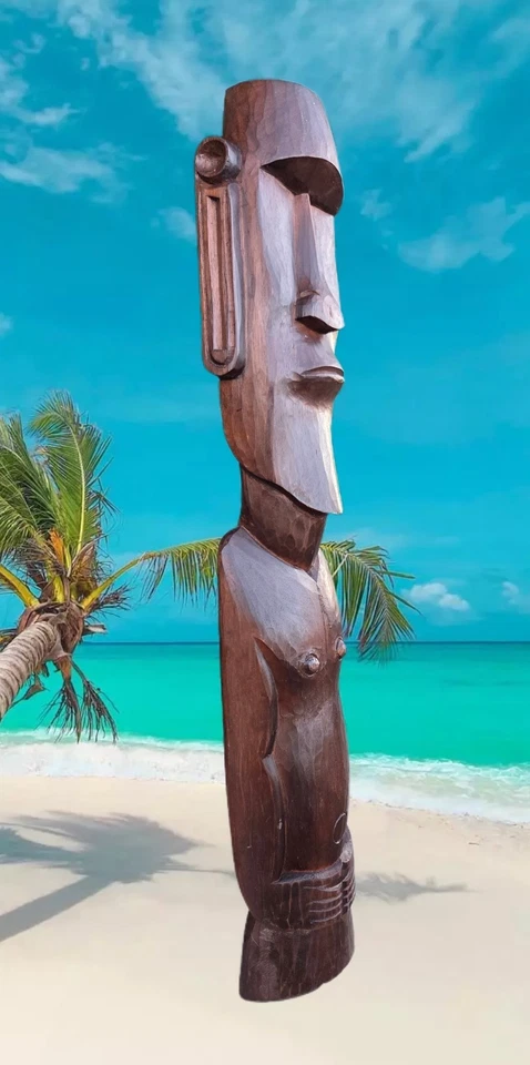Osterinsel Moai Holz Statue Wandrelief Tiki Bar Maske Rapa Nui 39" - Bild 2 von 4