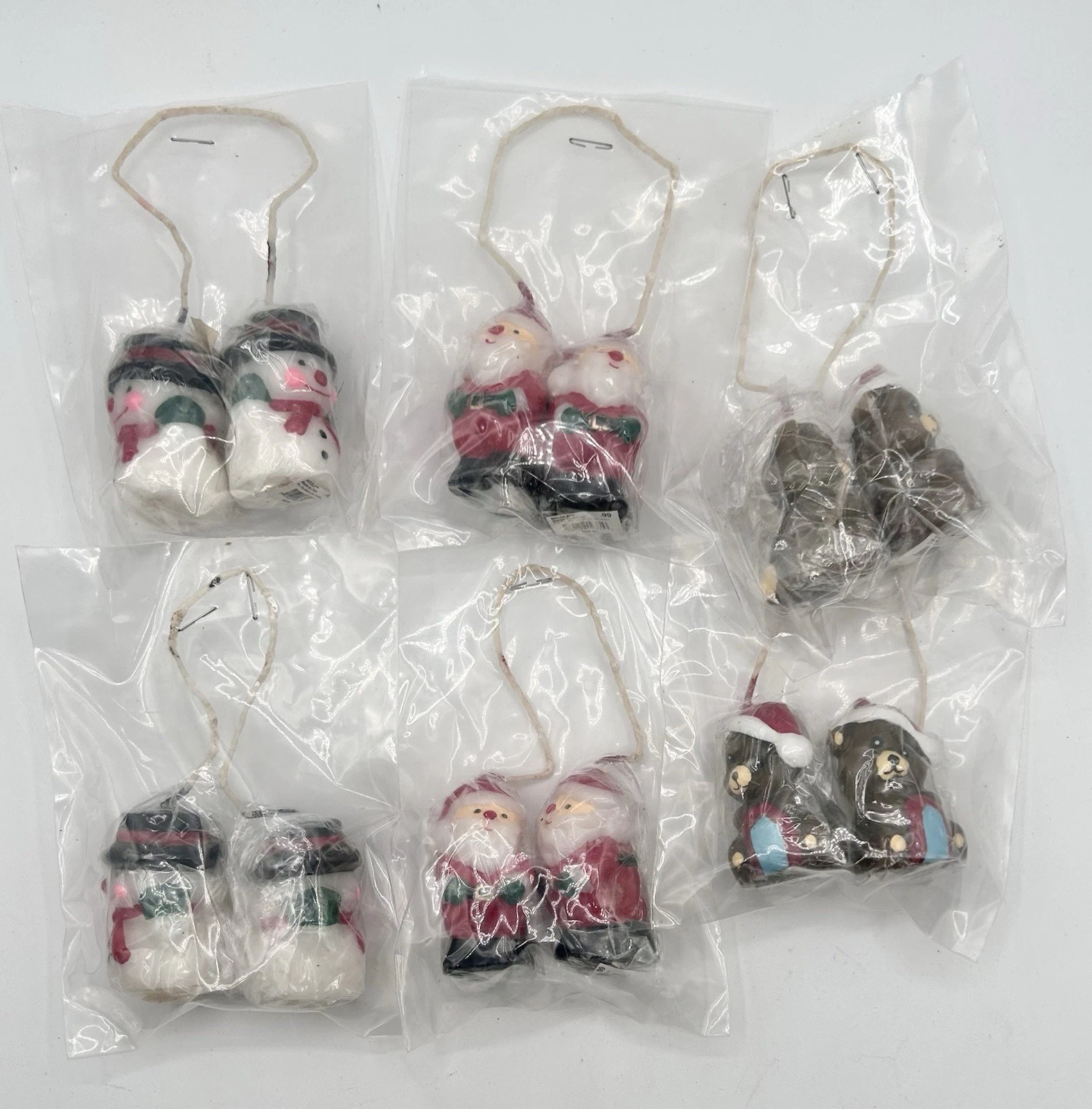 Vintage Christmas Figures Holiday Mini Candles Snowmen Santa Bear 2.5" Lot of 6 - product detail image 1