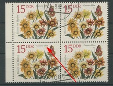 DDR 1982 Herbstblumen mit Plattenfehler 2739 F 41 4er-Block mit Massenentwertung