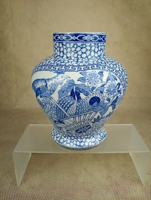   Vintage William Adams Muster blau-weiß chinesische Vase 16 cm um 1930