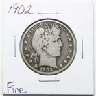 1902 50C Barber Liberty Head Half Dollar in Fine Condition #6404