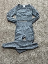 Gym Shark Flex Sport Long Sleeve Crop Top  Leggings Gray Size Small