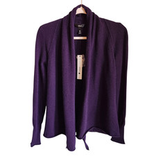 Aqua Cashmere Sweater XS Purple Women's Open Cardigan Dark Plum NEW