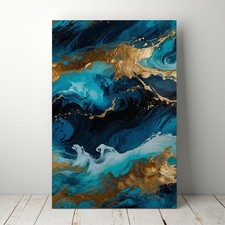 Digital Download Wall Art, Blue and Gold Ocean Wave, Printable Art, PDF File