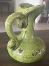 Green Crackle Glaze Ceramic Pottery Pitcher, Glossy Finish, 6 oz