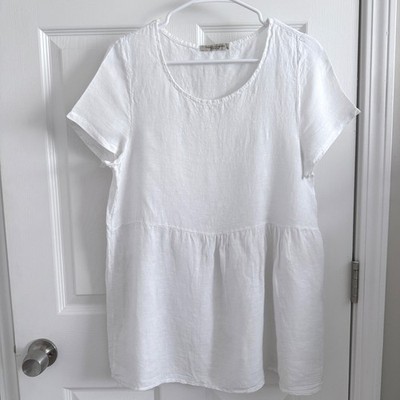 Francesca Bettini Linen Tunic Women Small White Babydoll Italy Lagenlook Boxy