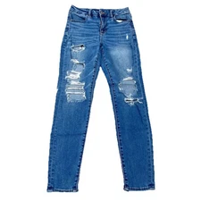 American Eagle Jeans Women 4 Curvy High Rise Jegging Stretch Holes Denim Pants