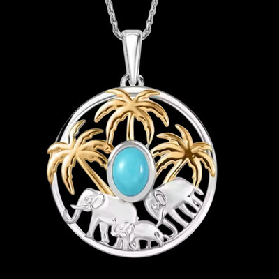 Halskette mit Anhänger gold & platiniert Sterlingsilber SB Türkis Elefant