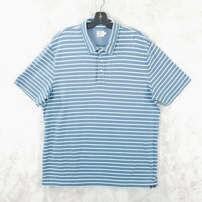 Faherty Polo Shirt Mens XL Blue Striped Short Sleeve Cotton Casual Preppy Beach