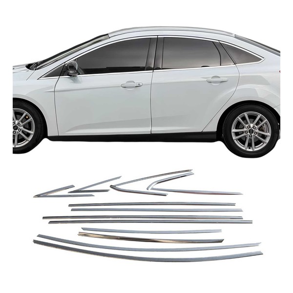 Fensterleisten Zierleisten FüR Ford Focus Stufenheck 2011-2018 Edelstahl 12Tlg-image