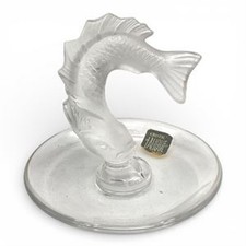 Vintage Lalique France Frosted Crystal Koi Fish Ring Dish | Signed