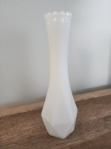 Vintage Milk Glass Bud Vase 8½" Tall • Unmarked • Smooth Panels