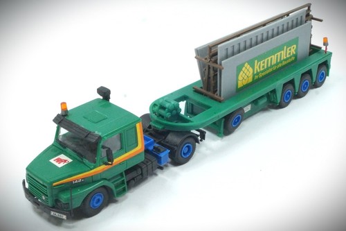 1:87 HO Kibri 10268 Scania Hauber + Semirremolque de carga interior Meiller terminado de construir | Zustand: Gebraucht
