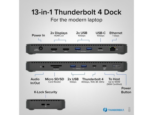 Plugable Thunderbolt 4 Dock with 100W Charging, Thunderbolt Certified, Laptop - Picture 2 of 5