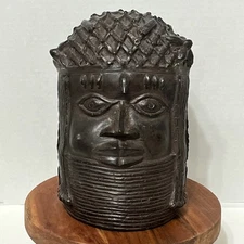 King's Oba Bust Head Collar Benin Bronze Statue 17th Century Replica Nigeria