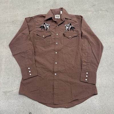 Ely Cattleman Shirt Mens S Brown Western Pearl Snap Cowboy Horse Rider Embroider