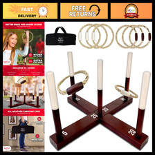 Rustic Ring Toss Game - All Weather, Easy Setup, Extra Games - Outdoor Fun for A