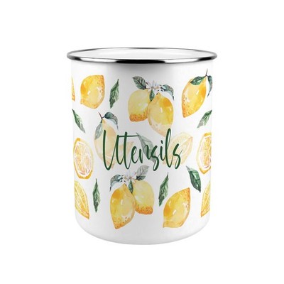 Zitronen Druck Utensil Topf - Emaille XL Küchenutensilien Organizer Deko Geschenk