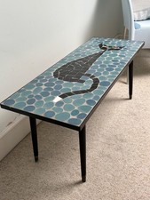 Mid Century Modern Mosaic Coffee Table Black Cat Pebble Tile Vintage 1960s Retro