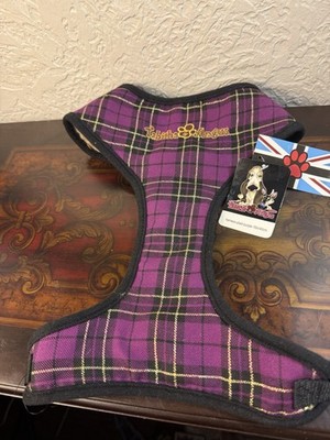 Tabitha & Angus London Royal  Black Gold Plaid Dog Harness 16  NWT