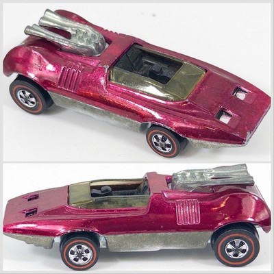 Hot Wheels Redline 70 US Magenta Peeping Bomb Headlights Work Metal Button Nice
