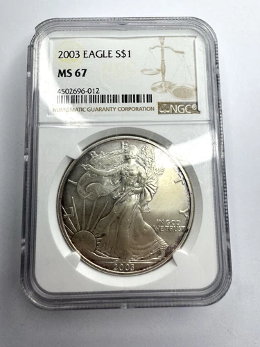 2003 1 OZ SILVER EAGLE DOLLAR-MS 67-LOWER MINTAGE, .999 Silver NGC