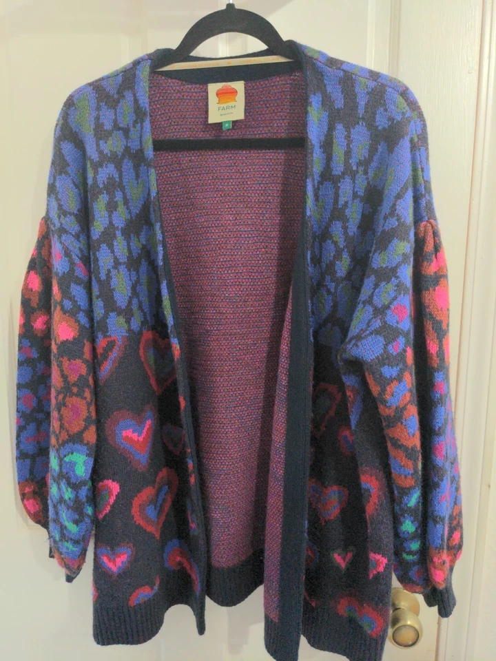 Cárdigan Farm Rio Mujer Ikat Corazones Teñidos Manga Globo Frente Abierto Mezcla Lana M Foto 2 de 4