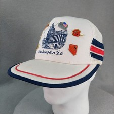 Vintage WASHINGTON D.C. Trucker Hat Cap Snapback Three Stripe Hat Pins Patriotic