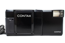 All Works Exc 5 Contax T Black Point Shoot Film Camera w/T14 Auto Flash JAPAN