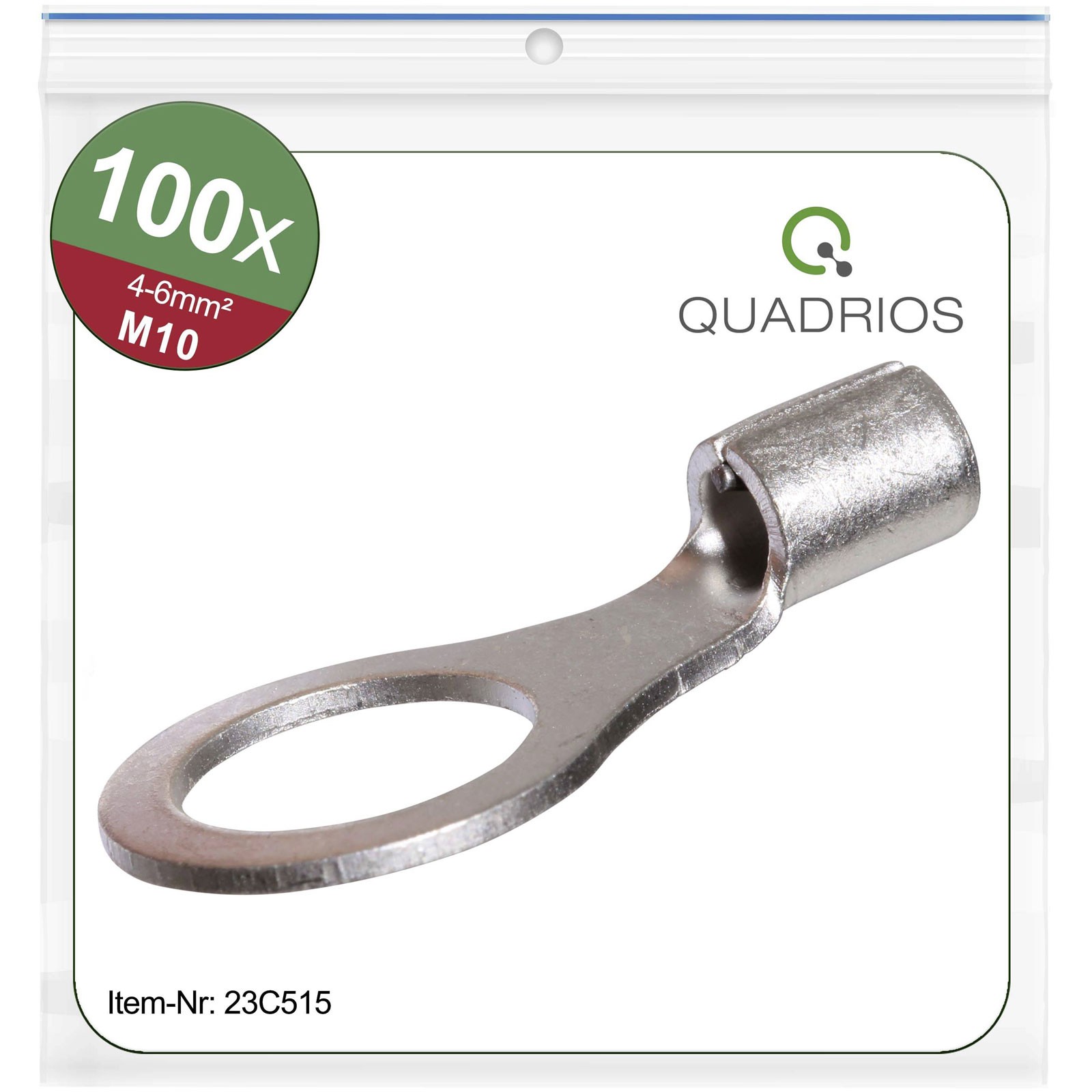 Quadrios Ring Terminal 6mm² 10.5mm Ø Non-Insulated 100 pcs